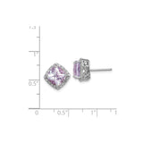 Sterling Silver Stud Earrings with Amethyst and Diamond, Halo Vintage Style