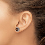 Sterling Silver Stud Earrings with Smoky Quartz, Diamond Accents, Filigree Vintage Style