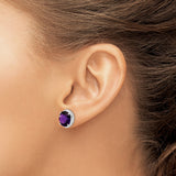 Sterling Silver Amethyst Stud Earrings with Oval Faceted Gemstone Basket Setting