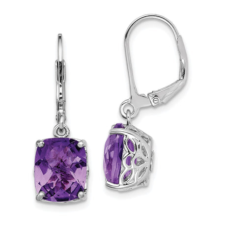 Sterling Silver Dangle Earrings with Cushion Cut Amethyst, Filigree Design, February Birthstone
