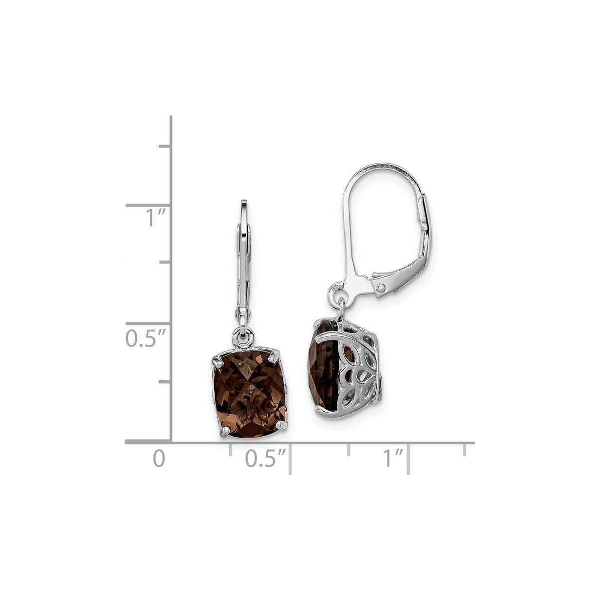 Sterling Silver Dangle Earrings with Cushion Cut Smoky Quartz and Filigree Detail