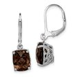 Sterling Silver Dangle Earrings with Cushion Cut Smoky Quartz and Filigree Detail