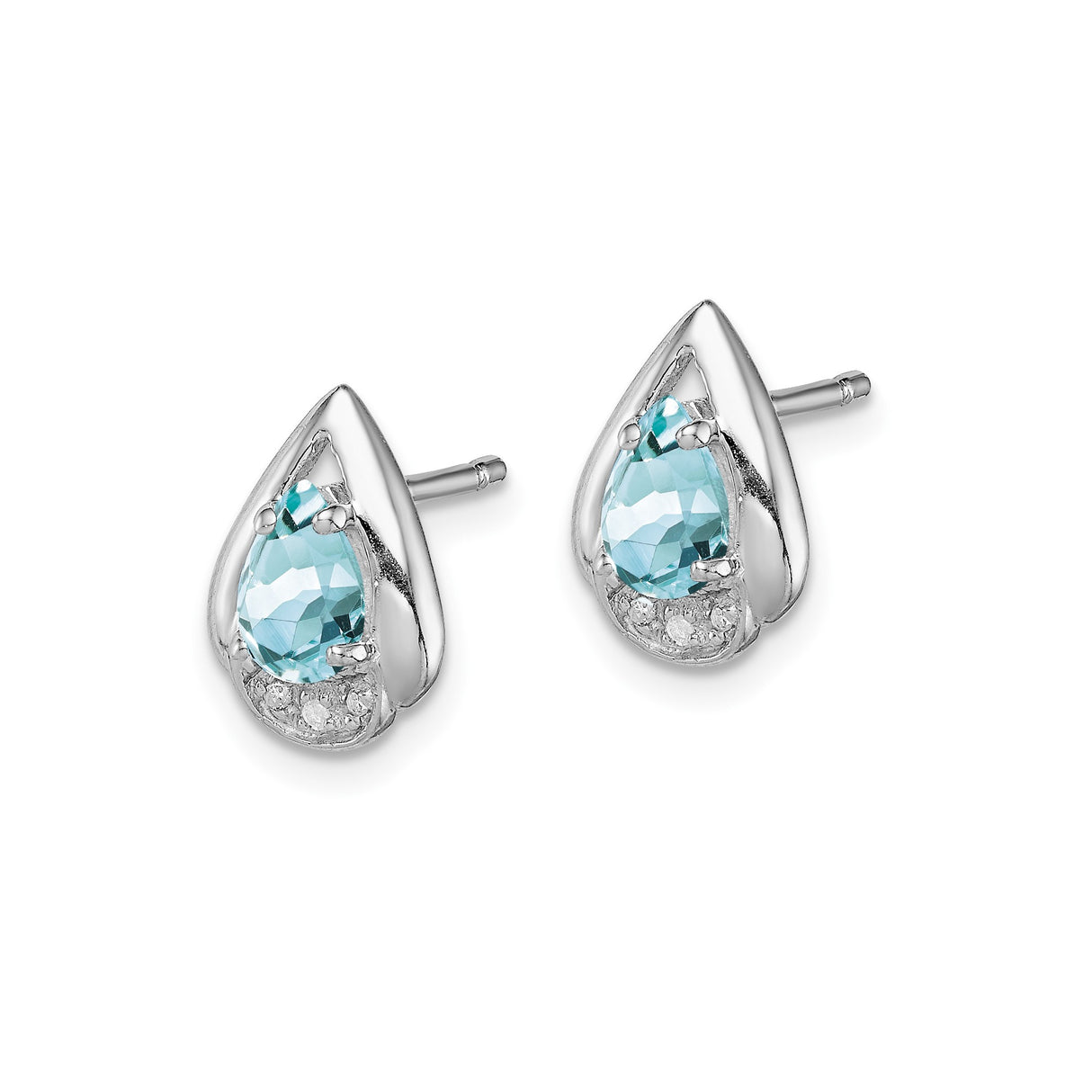 Sterling Silver Teardrop Aquamarine Stud Earrings Crystals
