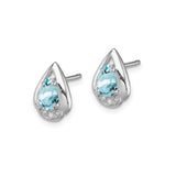 Sterling Silver Teardrop Aquamarine Stud Earrings Crystals