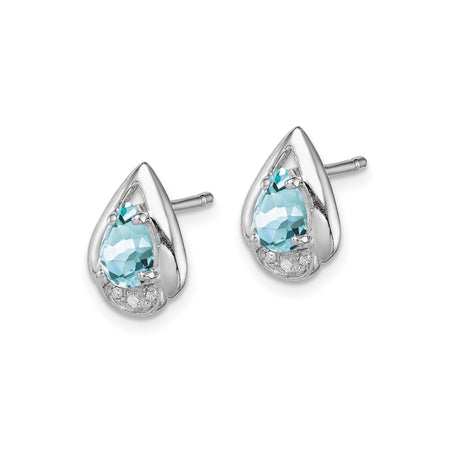 Sterling Silver Teardrop Aquamarine Stud Earrings Crystals