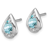 Sterling Silver Teardrop Stud Earrings with Aquamarine and Diamond Accents