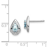 Sterling Silver Teardrop Stud Earrings with Aquamarine and Diamond Accents
