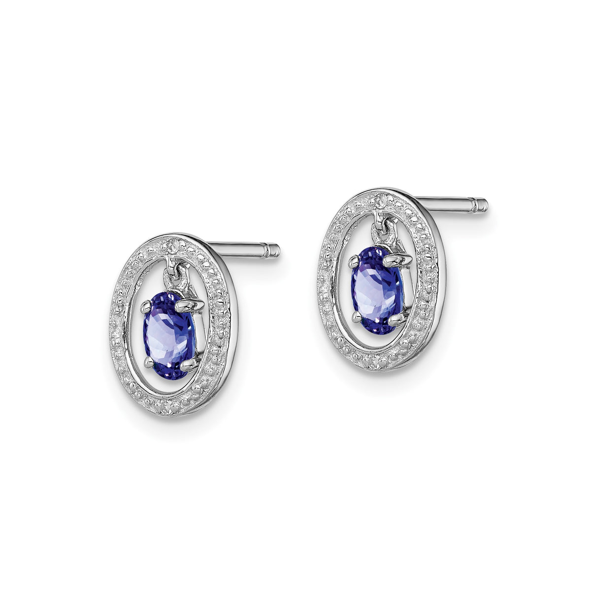 Sterling Silver Tanzanite Stud Earrings with Diamond Halo