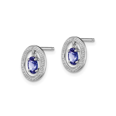 Sterling Silver Tanzanite Stud Earrings with Diamond Halo