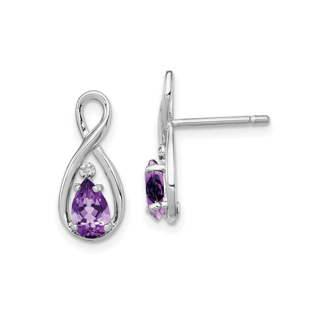 Sterling Silver Infinity Stud Earrings with Teardrop Amethyst and Diamond Accent