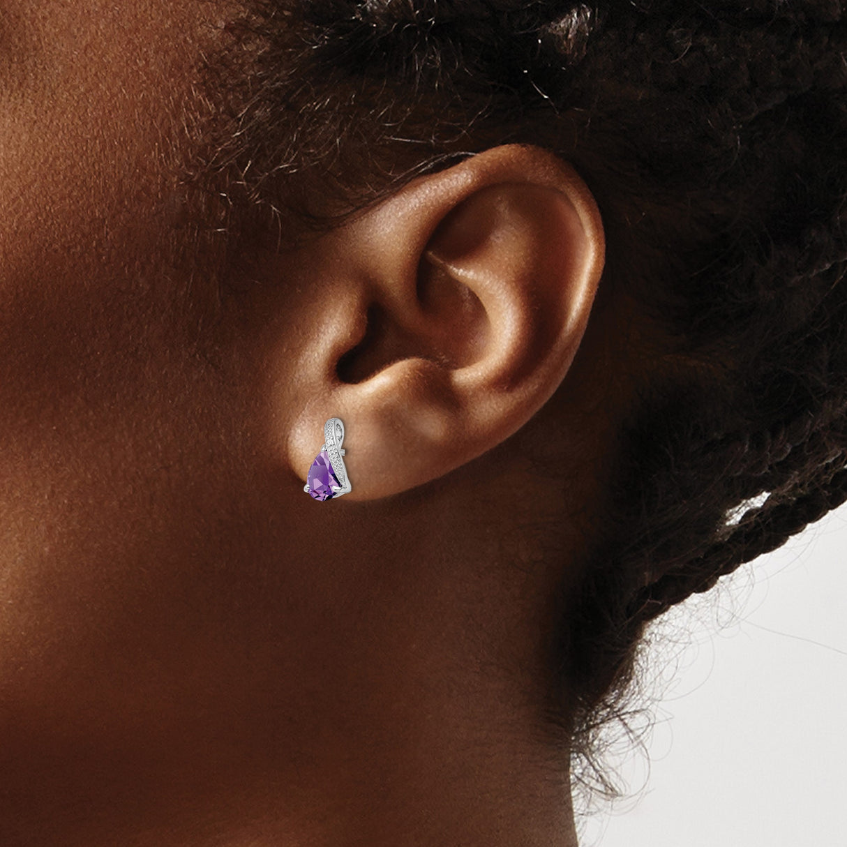 Sterling Silver Amethyst Faceted Teardrop Stud Earrings