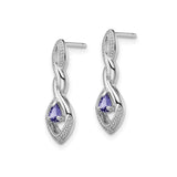 Sterling Silver Dangle Earrings with Tanzanite and Diamond, Twisted Marquise Teardrop Design