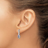 Sterling Silver Dangle Earrings with Tanzanite and Diamond, Twisted Marquise Teardrop Design
