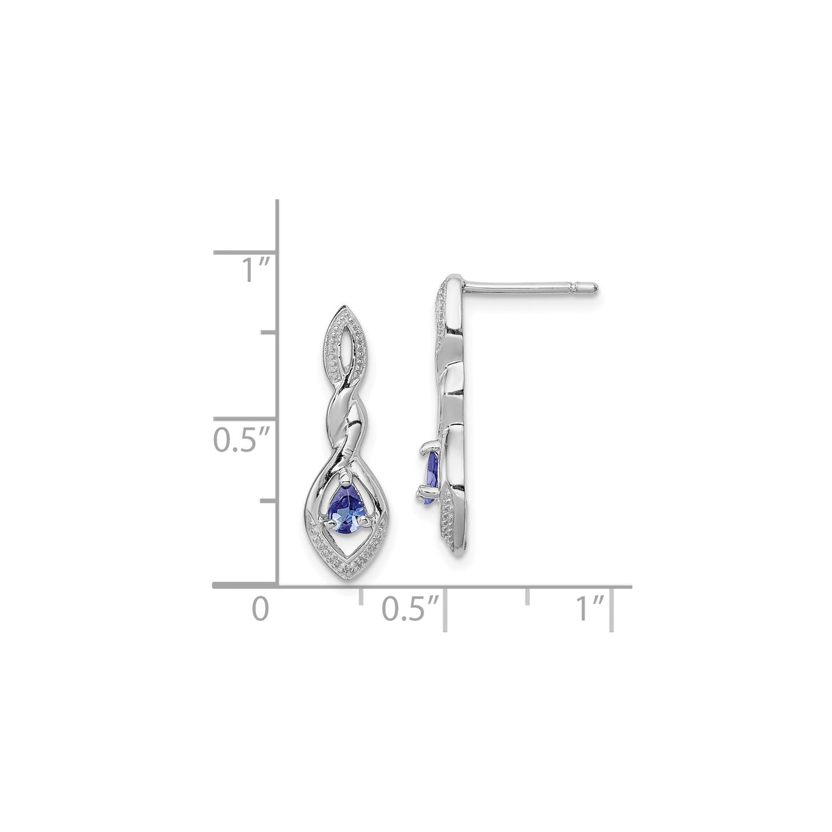 Sterling Silver Dangle Earrings with Tanzanite and Diamond, Twisted Marquise Teardrop Design
