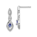 Sterling Silver Dangle Earrings with Tanzanite and Diamond, Twisted Marquise Teardrop Design
