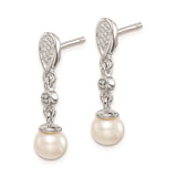 Sterling Silver Drop Earrings with Freshwater Cultured Pearls and Diamond Accents