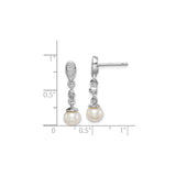 Sterling Silver Drop Earrings with Freshwater Cultured Pearls and Diamond Accents