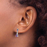 Sterling Silver Dangle Earrings with Faceted Pear and Baguette Cut Amethyst, Modern Drop Design