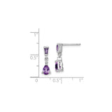 Sterling Silver Dangle Earrings with Faceted Pear and Baguette Cut Amethyst, Modern Drop Design