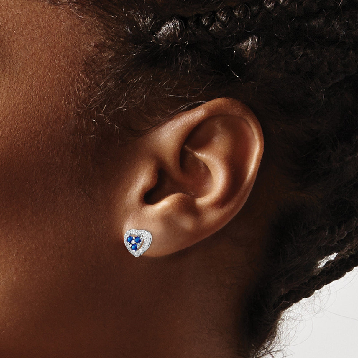 Sterling Silver Heart Stud Earrings with Sapphire and Diamond Accents for Women