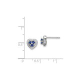 Sterling Silver Heart Stud Earrings with Sapphire and Diamond Accents for Women