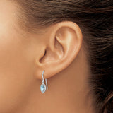 Sterling Silver Dangle Earrings with Marquise Cut Aquamarine and Diamond Halo Design