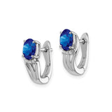 Sterling Silver Hoop Earrings with Blue Sapphire and Diamond Wave Design