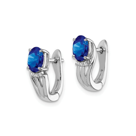 Sterling Silver Hoop Earrings with Blue Sapphire and Diamond Wave Design