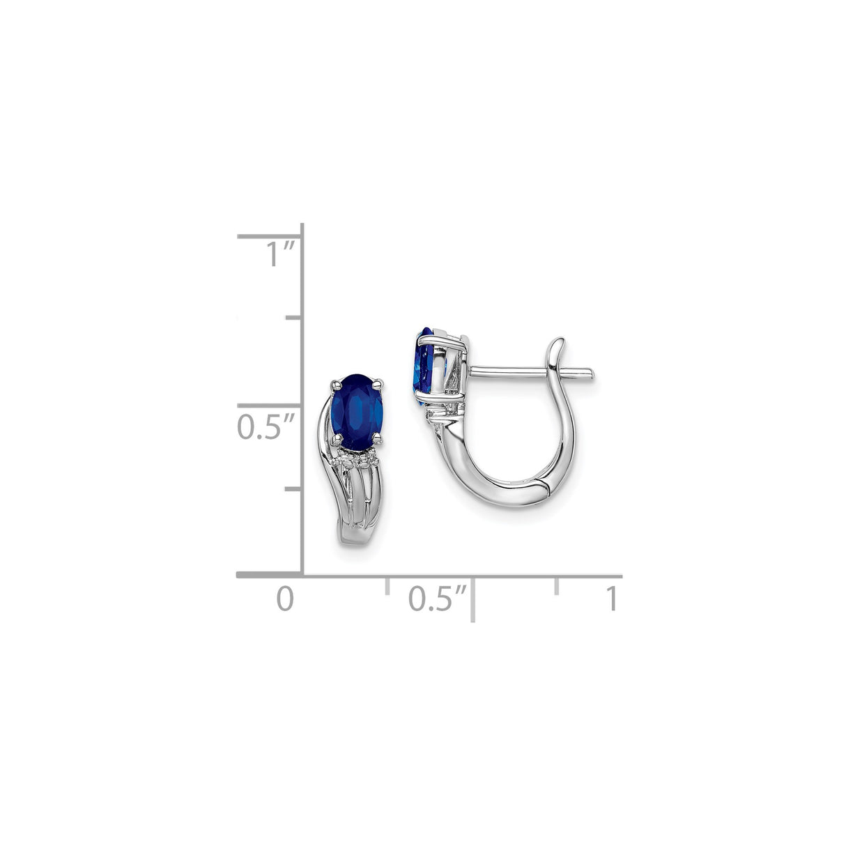 Sterling Silver Hoop Earrings with Blue Sapphire and Diamond Wave Design