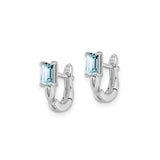 Sterling Silver Hoop Earrings with Aquamarine Rectangular Stones and Openwork Detail