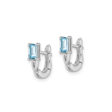 Sterling Silver Hoop Earrings with Swiss Blue Topaz, Openwork Design, Polished Finish