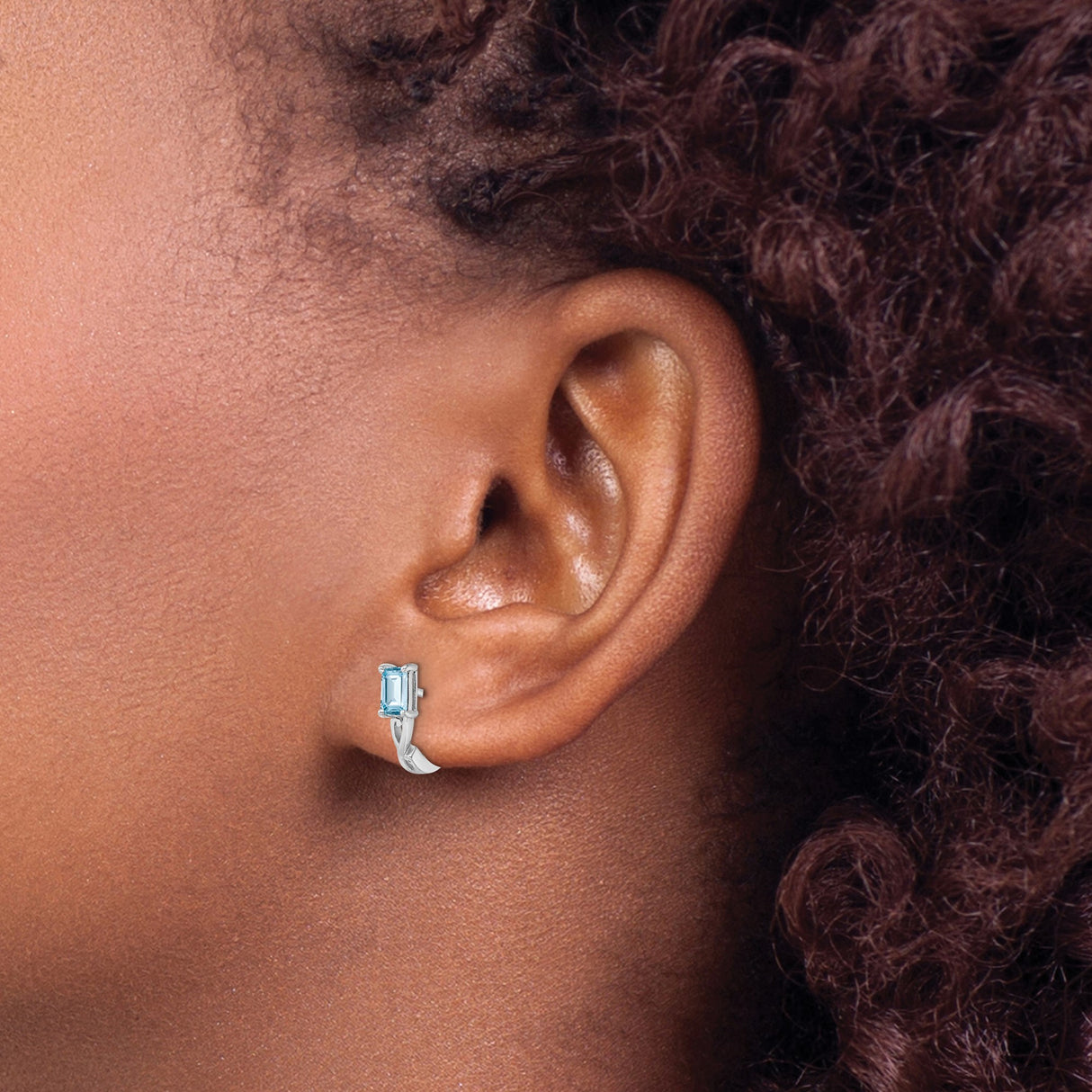 Sterling Silver Hoop Earrings with Swiss Blue Topaz, Openwork Design, Polished Finish
