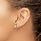 Sterling Silver Hoop Earrings with Peridot, Rectangular Gems and Open Scroll Detailing