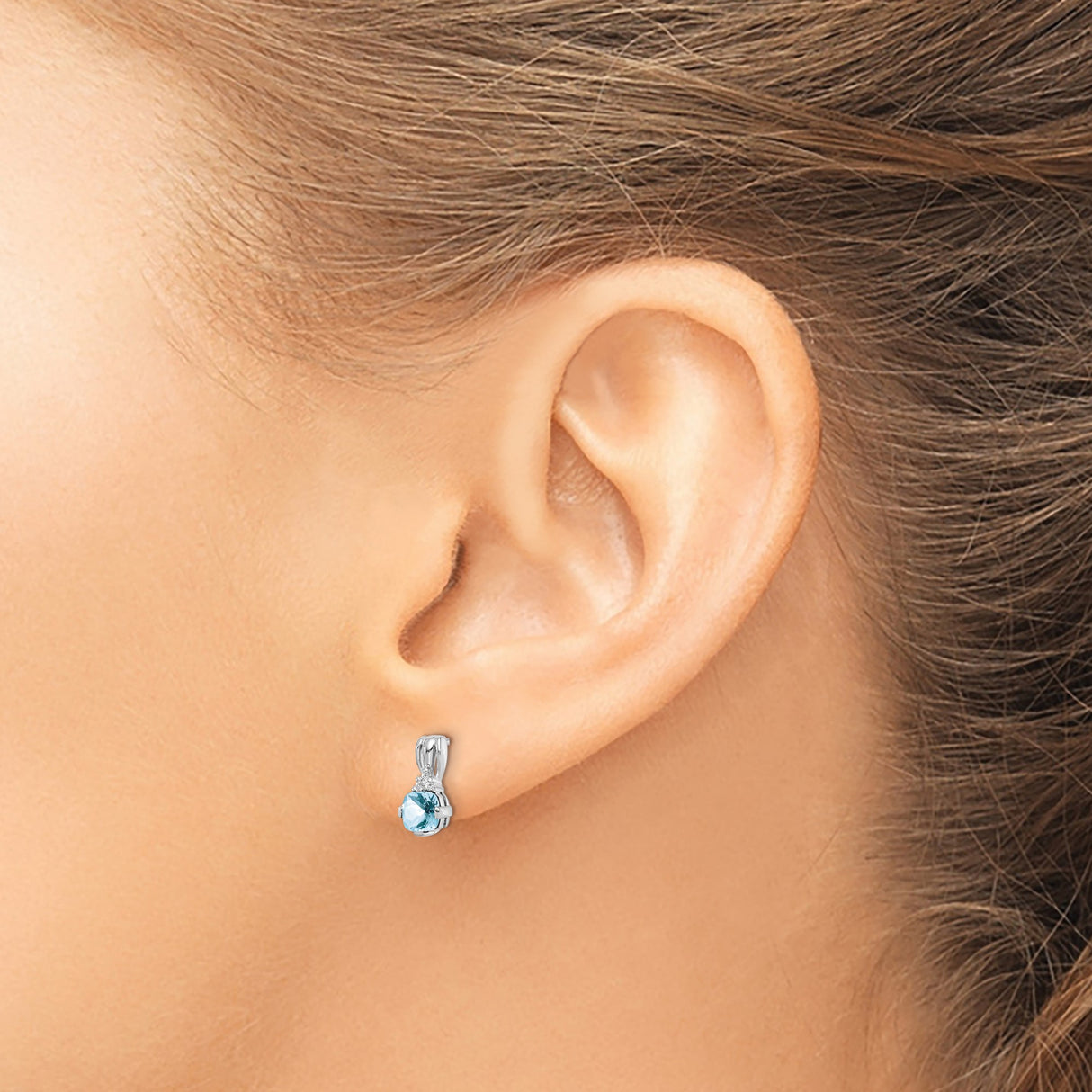 Sterling Silver Drop Earrings with Aquamarine and Diamond Accents, Dangle Style for Women