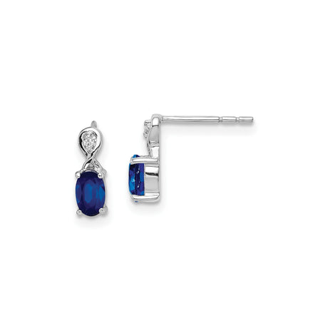 Sterling Silver Drop Earrings with Oval Cut Sapphire and Diamond in Infinity Design