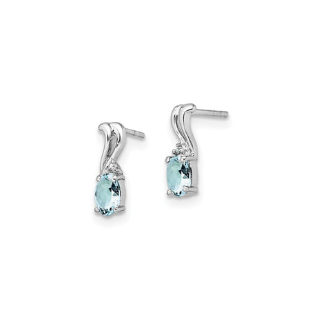 Sterling Silver Dangle Earrings with Oval Aquamarine and Diamond Accents, Flowing Wave Design