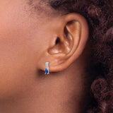 Sterling Silver Stud Earrings with Oval Sapphire and Diamond Accents, Wave Design for Women