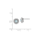 Sterling Silver Stud Earrings with Aquamarine and Cubic Zirconia Halo Floral Design