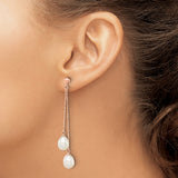 Sterling Silver Drop Earrings with Freshwater Cultured Pearls, Rose Gold Chains, Long Dangle Design