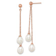 Sterling Silver Drop Earrings with Freshwater Cultured Pearls, Rose Gold Chains, Long Dangle Design
