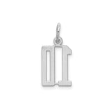 Sterling Silver Number 10 Pendant, Polished Finish, Modern Font, Unisex Sports Charm