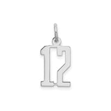Sterling Silver Number 12 Pendant, Polished Block Font Sports Charm, Unisex Team Spirit Jewelry