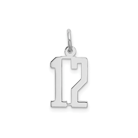 Sterling Silver Number 12 Pendant, Polished Block Font Sports Charm, Unisex Team Spirit Jewelry
