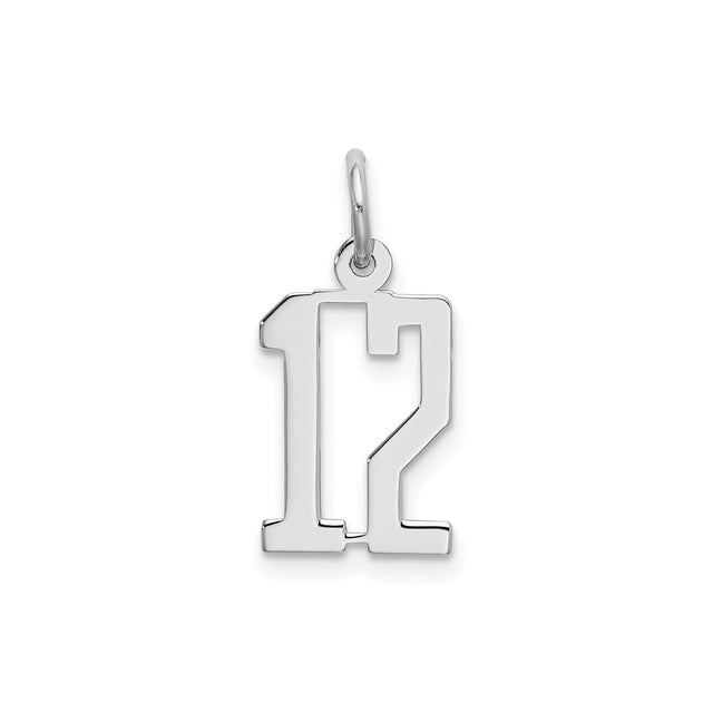 Sterling Silver Number 12 Pendant, Polished Block Font Sports Charm, Unisex Team Spirit Jewelry