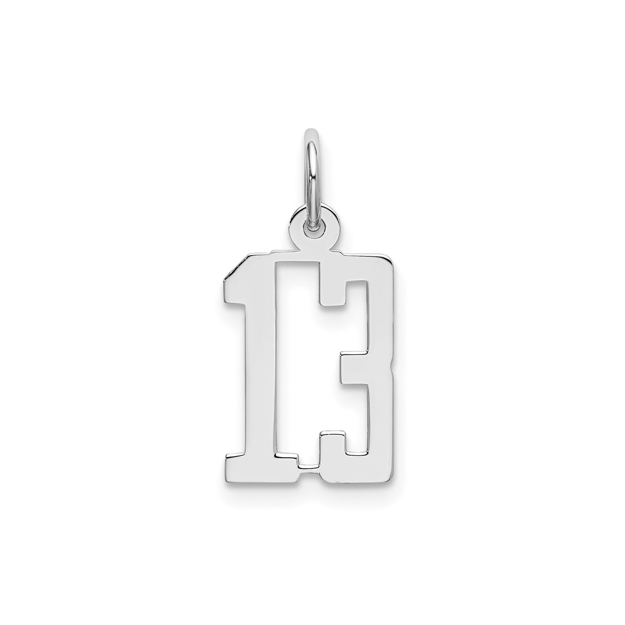 Sterling Silver Number 13 Pendant Charm, Cutout Style, Polished Finish, Unisex Jewelry