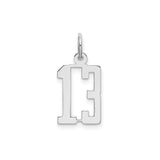 Sterling Silver Number 13 Pendant Charm, Cutout Style, Polished Finish, Unisex Jewelry