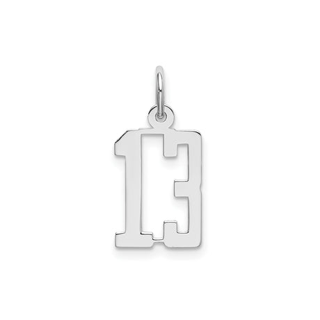 Sterling Silver Number 13 Pendant Charm, Cutout Style, Polished Finish, Unisex Jewelry