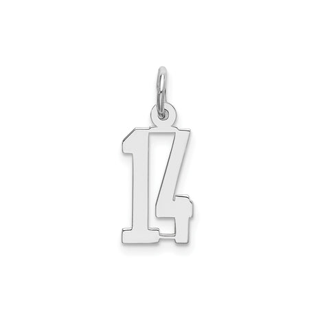 Sterling Silver Number 14 Pendant Charm with Block Digits, Unisex Jewelry for Milestone or Sports Theme