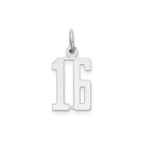 Sterling Silver Number 16 Pendant Charm, Polished Milestone Birthday Jewelry