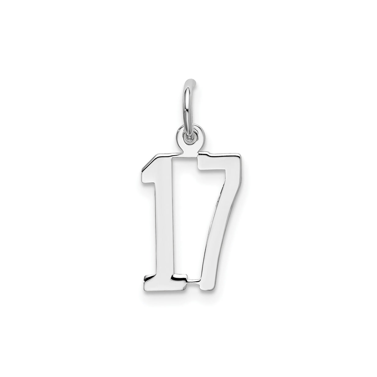 Sterling Silver Number 17 Pendant, Polished Unisex Charm for Birthday or Sports Jewelry